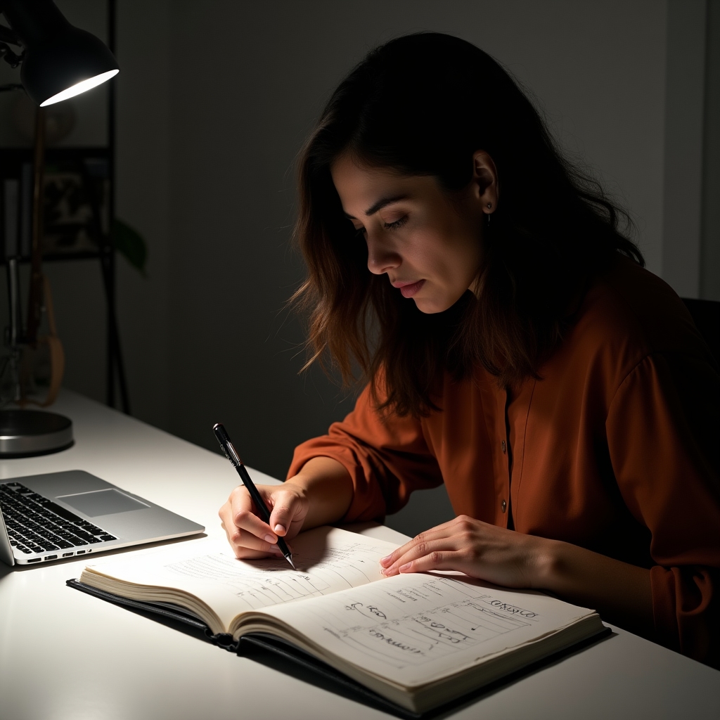 Freelancer working on budget planning with documents